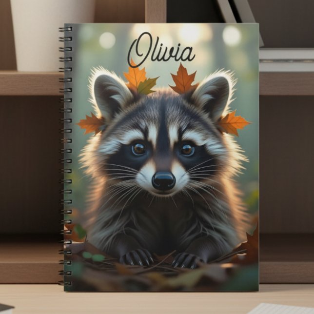 Cute Raccoon i Höst löv Personligen Anteckningsbok (Skapare uppladdad)