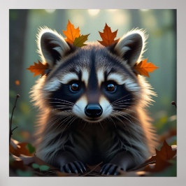 Cute Raccoon i Höst löv Poster