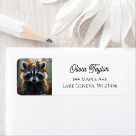 Cute Raccoon i Höst löv Returadress Etikett