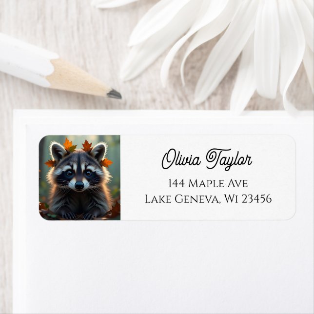 Cute Raccoon i Höst löv Returadress Etikett (Insitu)
