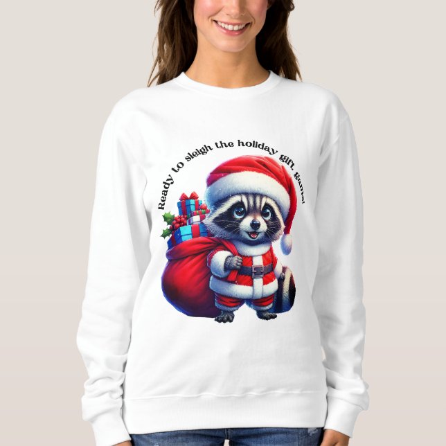 Cute raccoon i redot Santa kostym för julens rolig T Shirt (Framsida)