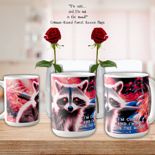 Cute Raccoon in Red Forest by Stream 15 oz. Kaffemugg