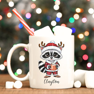 Cute Raccoon jul Helgdag Mugg