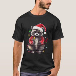 Cute Raccoon jul Ljus Santa Hat Julafton Pajam T Shirt
