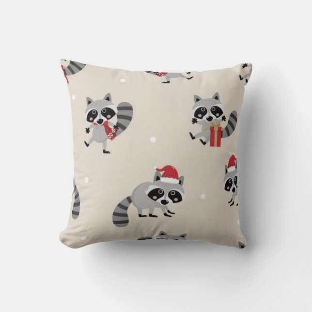 Cute Raccoon jul Mönster Kudde (Framsida)