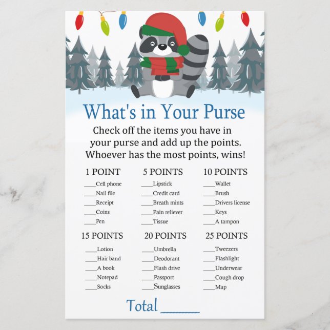 Cute Raccoon-jul Vad är det i ditt handväska? (Framsida)