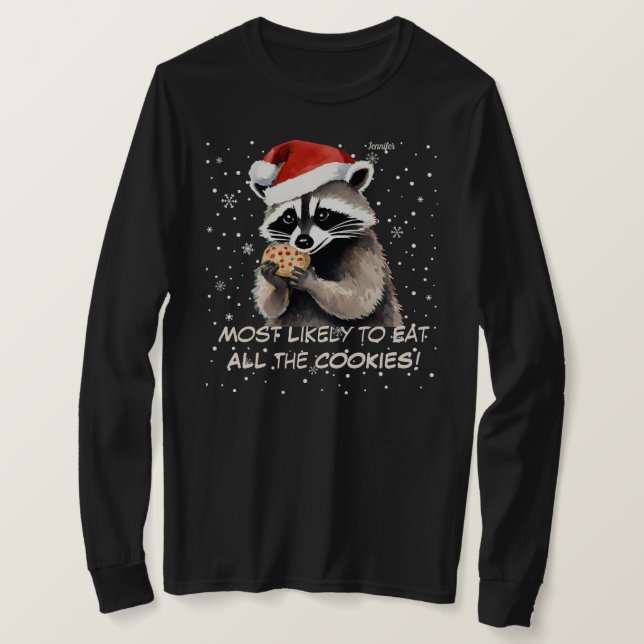 Cute Raccoon-julafton Alla Cookies T Shirt (Design framsida)