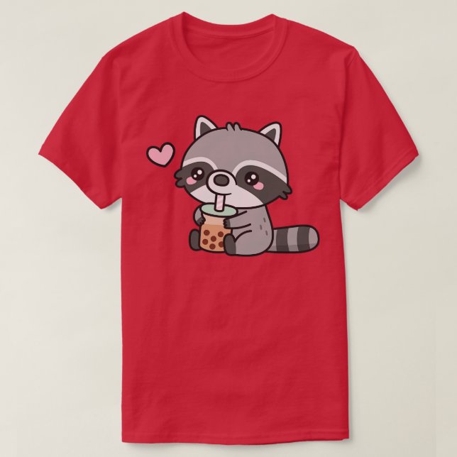Cute Raccoon Kärlek Boba Tea T Shirt (Design framsida)