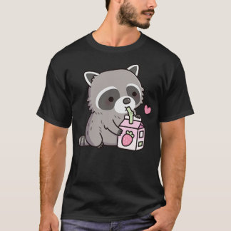 Cute Raccoon Kärlek Strawberry Mjölk Doodle T Shirt
