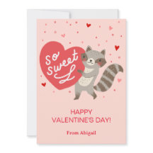 Cute Raccoon Kids Classroom Valentine Note Card