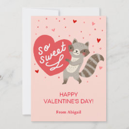 Cute Raccoon Kids Classroom Valentine Note Card Inbjudningar