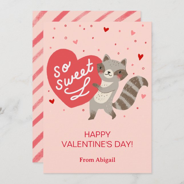 Cute Raccoon Kids Classroom Valentine Note Card Inbjudningar (Fram/baksida)