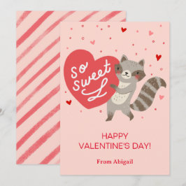 Cute Raccoon Kids Classroom Valentine Note Card Inbjudningar