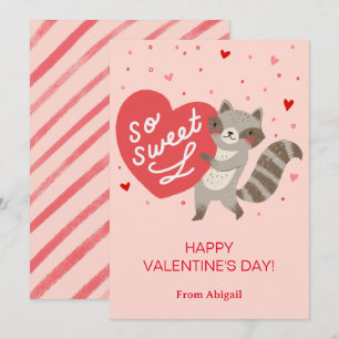Cute Raccoon Kids Classroom Valentine Note Card Inbjudningar