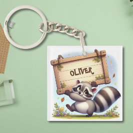Cute Raccoon med Anpassade Namn Sign