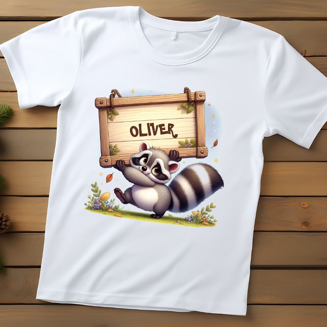 Cute Raccoon med Anpassade Namn Sign T Shirt (Skapare uppladdad)