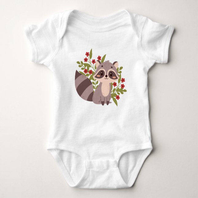 Cute raccoon med blommor t shirt (Framsida)