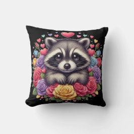 Cute Raccoon med färgstarka blommor och örter Kudde
