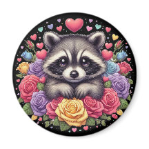 Cute Raccoon med färgstarka blommor och örter