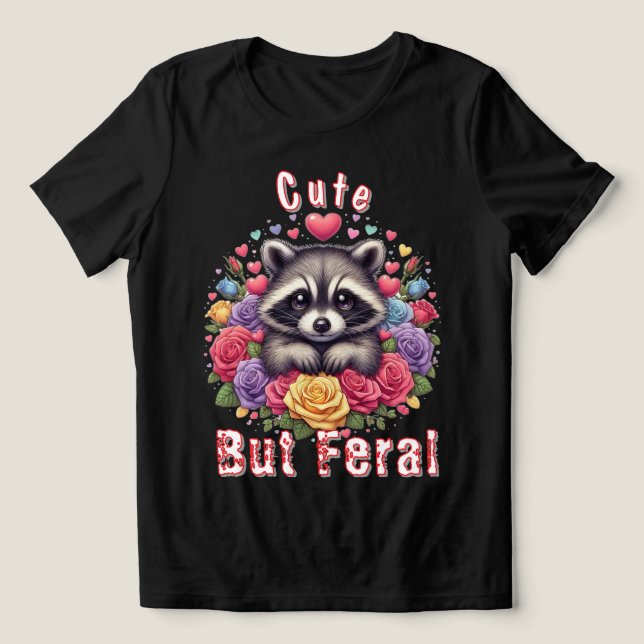 Cute Raccoon med färgstarka blommor och örter T Shirt (Design Framsida)