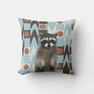 Cute Raccoon med geometrisk bakgrund i Roligt Kudde