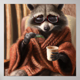 Cute raccoon med glasögon i en trikot jackar tapes poster