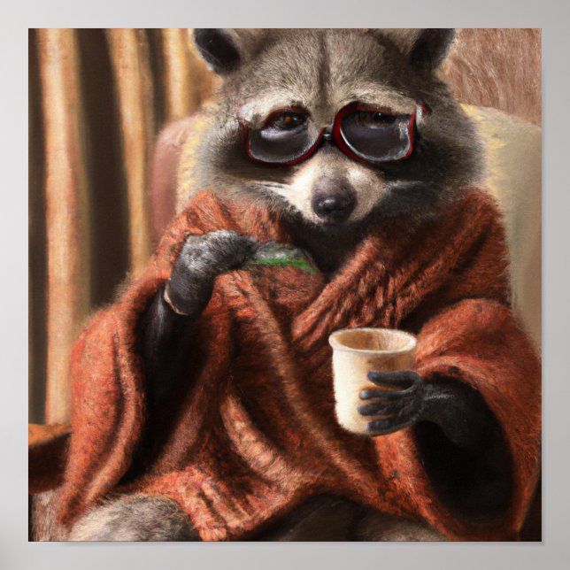 Cute raccoon med glasögon i en trikot jackar tapes poster (Framsidan)
