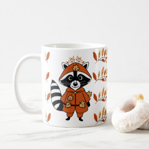 Cute raccoon med höst löv kaffemugg