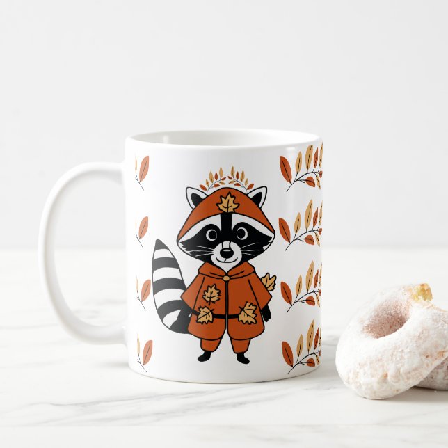 Cute raccoon med höst löv kaffemugg (Med munk)