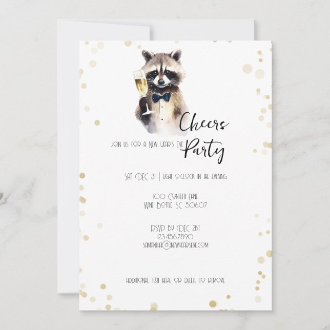 Cute Raccoon med Nyårsaftonen Champagne Cheers Julkort (Framsida)