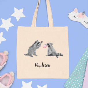Cute Raccoon med Personligen Bubble Gum Tygkasse