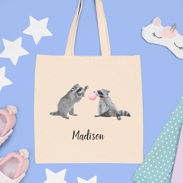 Cute Raccoon med Personligen Bubble Gum Tygkasse (Skapare uppladdad)