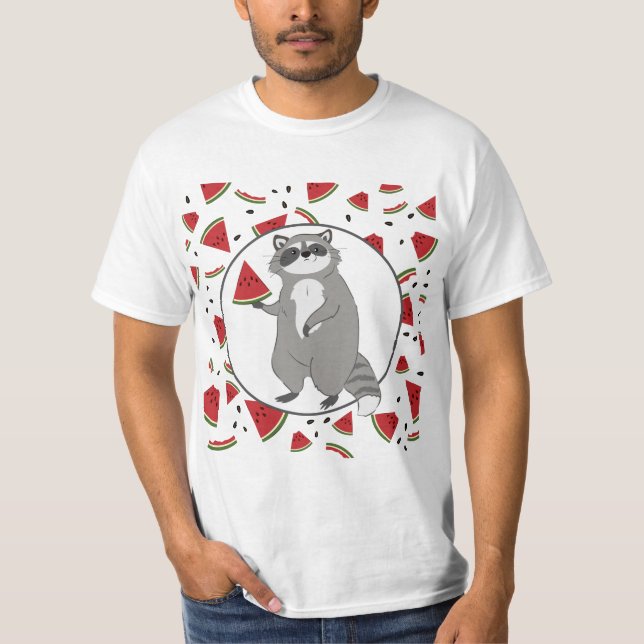 Cute Raccoon med Watermelon Delar T Shirt (Framsida)