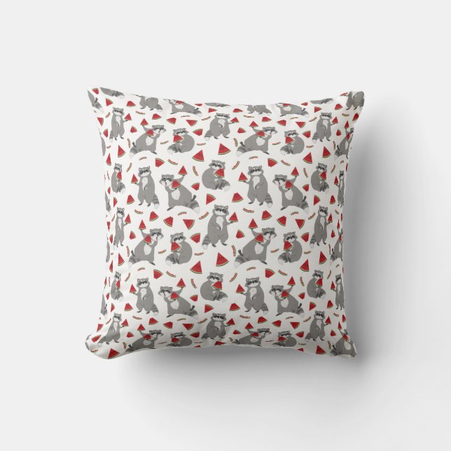 Cute Raccoon med Watermelon Kudde (Framsida)