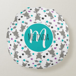 Cute Raccoon Mönster Rund Kudde