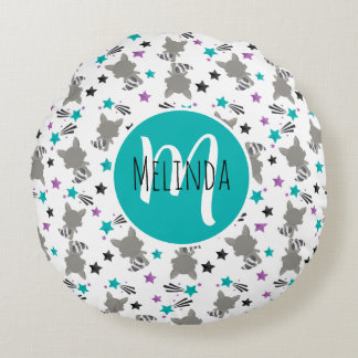 Cute Raccoon Mönster Rund Kudde