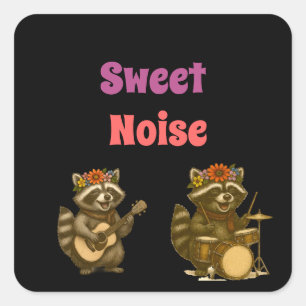Cute Raccoon Music Älskare spelar Guitar & Drum Fyrkantigt Klistermärke