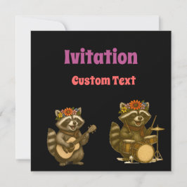 Cute Raccoon Music Älskare spelar Guitar & Drum Inbjudningar