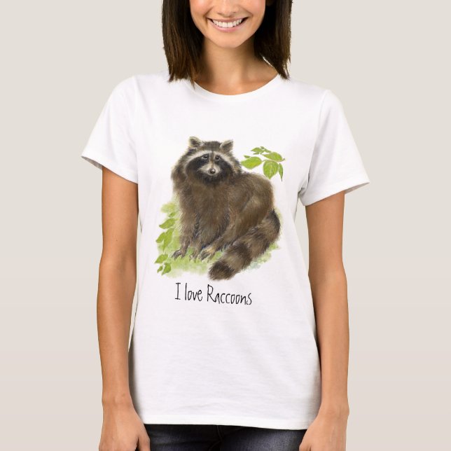 Cute Raccoon Natature Tee Shirt (Framsida)