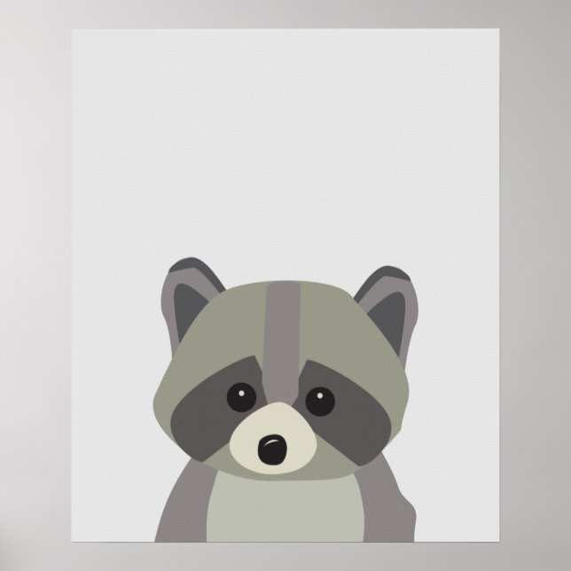 Cute Raccoon Neutralt Nursery Art Poster (Framsidan)