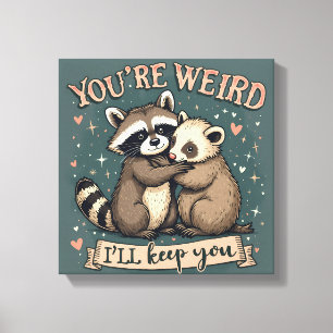 Cute Raccoon och Ferret Hug med Funny Quote Canvastryck
