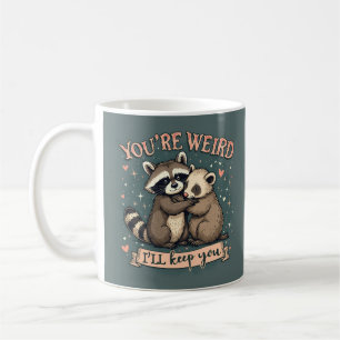 Cute Raccoon och Ferret Hug med Funny Quote Kaffemugg