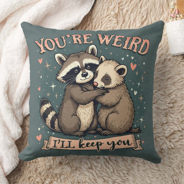 Cute Raccoon och Ferret Hug med Funny Quote Kudde (Filt)