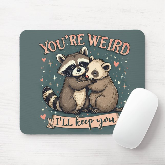 Cute Raccoon och Ferret Hug med Funny Quote Musmatta (Med mus)