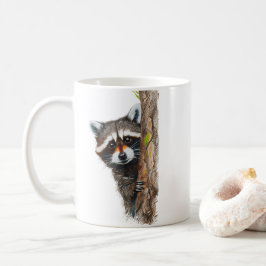 Cute Raccoon Peeking Träd Classic Mugg