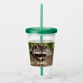 Cute Raccoon Resten på en logg Take Away Mugg