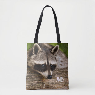 Cute Raccoon Resten på en logg Tygkasse