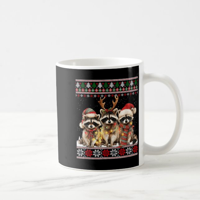 Cute Raccoon Santa Christmas Lights Ugly Xmas Swea Kaffemugg (Höger)