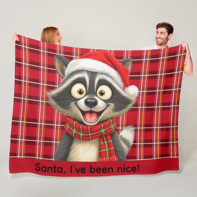 Cute Raccoon Santa I've been nice Fleecefilt (På plats)