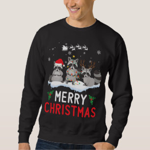 Cute Raccoon Santa Reindeer jul Funny Pajama Lång Ärmad Tröja
